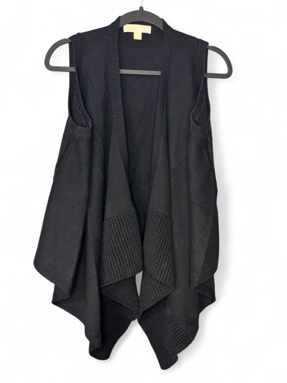 Michael Kors Black Draped Open-Front Knit Vest